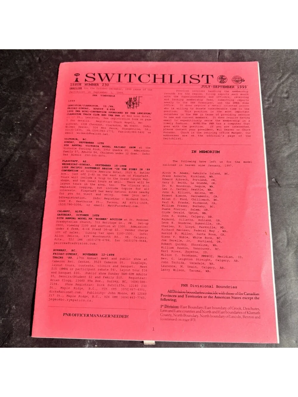 Vintage Switchlist Pamphlet Lot Pacific Northwest Region NMRA 1997-2003 Railway